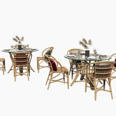 现代户外藤编餐桌椅组合