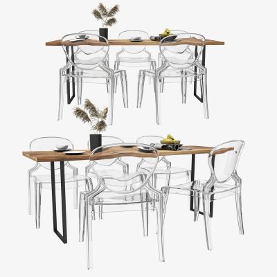 现代塑料亚克力餐桌椅组