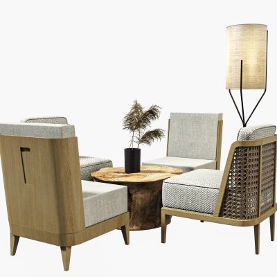 新中式藤编洽谈桌组合