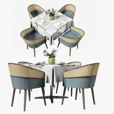 现代藤编餐桌椅组