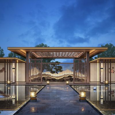 新中式凉亭水景观