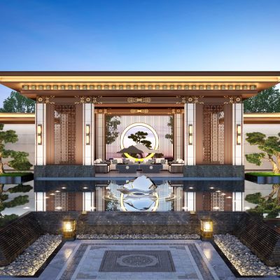 新中式凉亭水景观