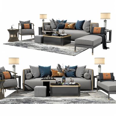 新中式客厅沙发茶几组合