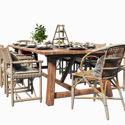 现代藤编餐厅桌椅组合