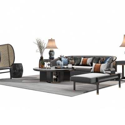 新中式客厅沙发茶几组合