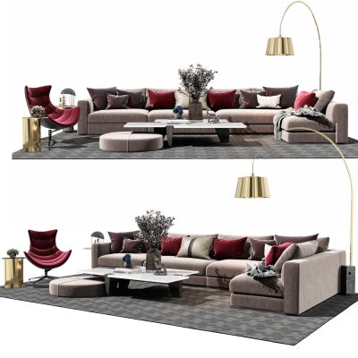 现代客厅转角沙发茶几组合