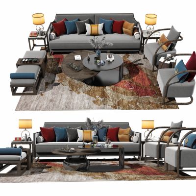 新中式客厅沙发茶几组合