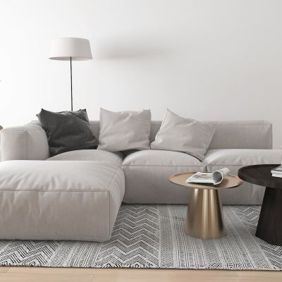 现代布艺沙发 落地灯 盆景