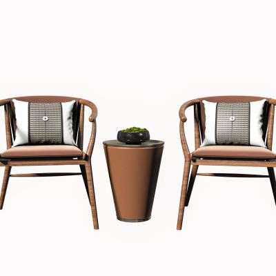 新中式单椅边几组合 