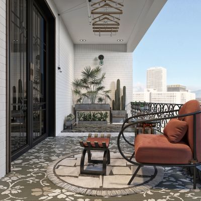 现代轻奢生活景观阳台3D模型