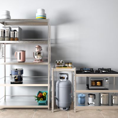 现代咖啡机 燃气灶 果篮 液化气 不锈钢橱柜