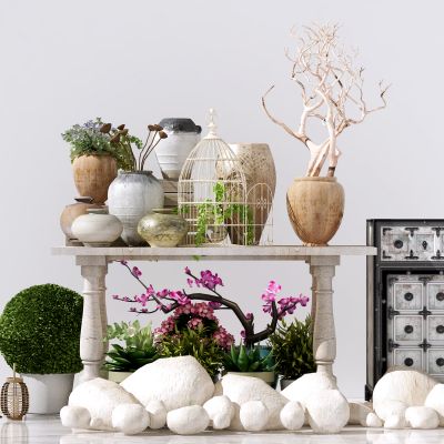 美式陶瓷器皿 盆栽 干枝摆件