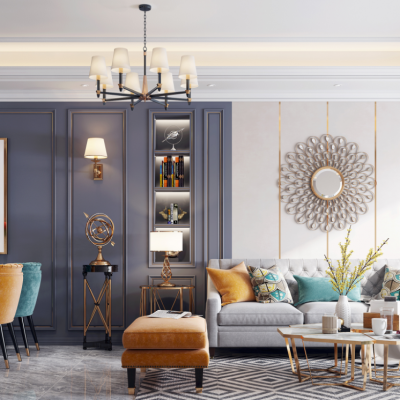 简欧轻奢客厅餐厅