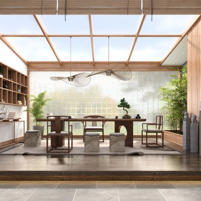 新中式茶室 茶桌 竹子