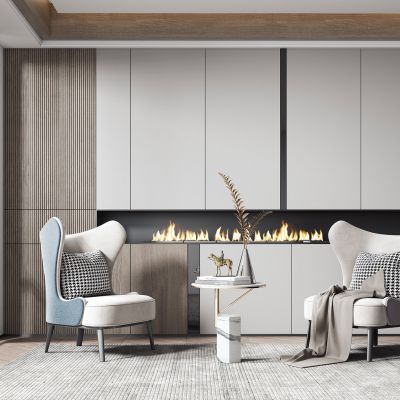 现代单人沙发边几组合