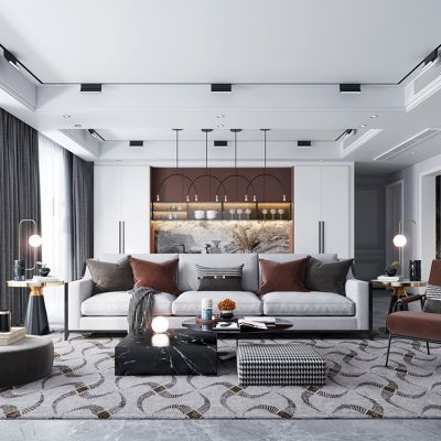 简欧轻奢客厅餐厅组合