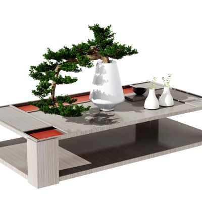 新中式茶几  植物盆栽摆件