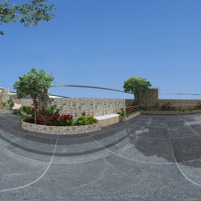 现代露台，阳台，花园，露台，3D模型