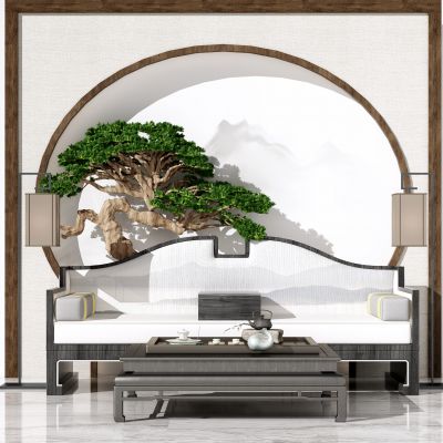  新中式沙发 背景墙