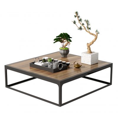 新中式茶几 植物摆件