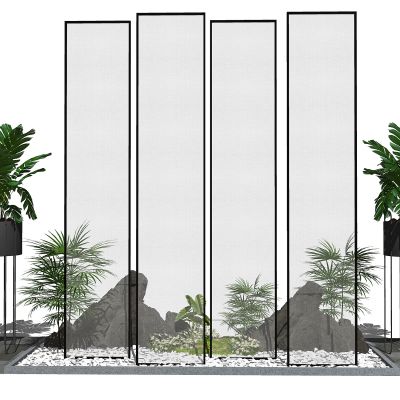 新中式景观小品庭院景观盆栽隔断屏风假山石头SU模型