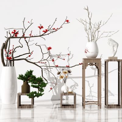 新中式植物盆栽干枝摆件