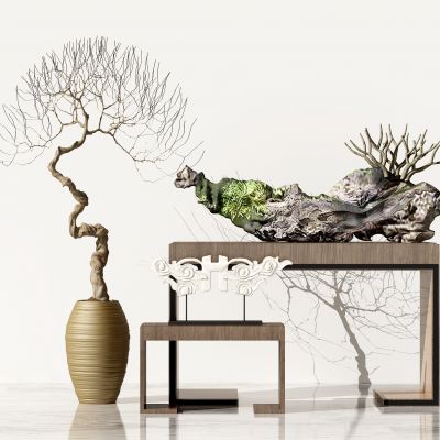 新中式石头干枝摆件