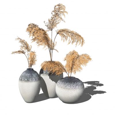 新中式装饰品枯枝花瓶陈设摆件盆栽SU模型