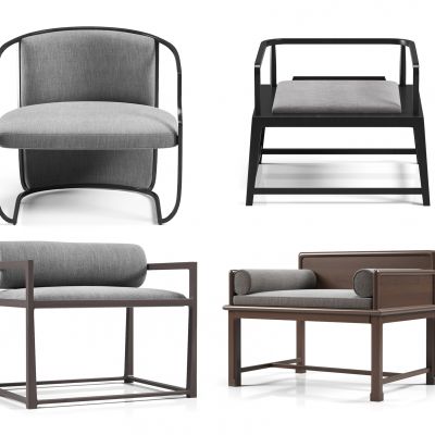 新中式单人沙发休闲椅