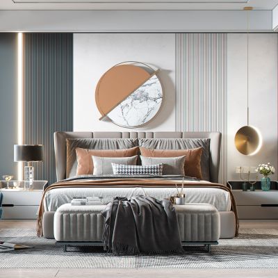现代卧室,双人床