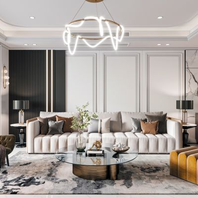 现代客餐厅，沙发，餐桌椅，背景