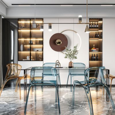 现代餐厅，餐桌椅，酒柜