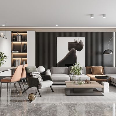 现代客餐厅，沙发，餐桌椅