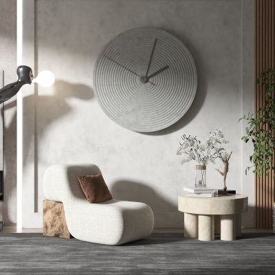 侘寂风单椅边几组合，墙饰，人物雕塑