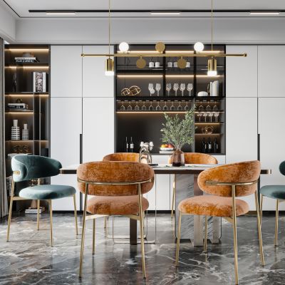 现代餐厅，餐椅，酒柜