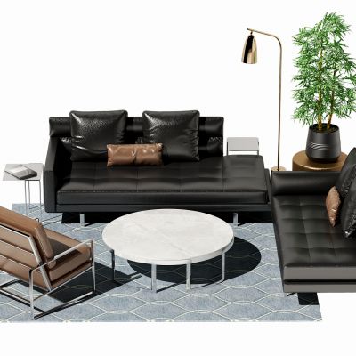 现代皮革沙发茶几组合