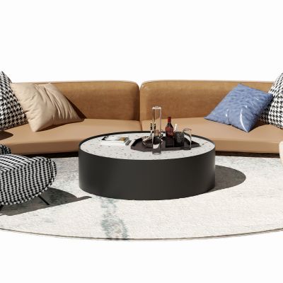 现代弧形沙发茶几组合