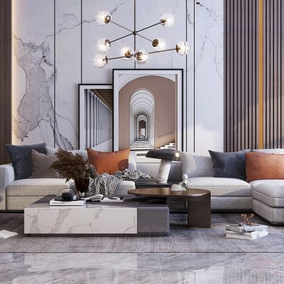 现代转角沙发茶几组合