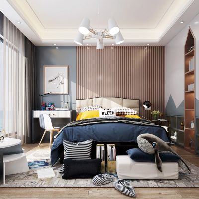 现代卧室,男孩房,小孩房