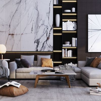 现代轻奢转角沙发茶几组合