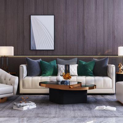 现代轻奢皮革沙发茶几组合