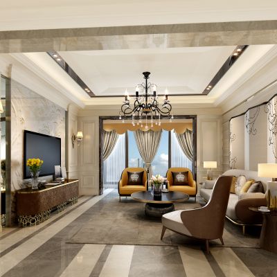 欧式奢华客厅餐厅