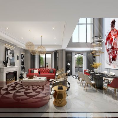 欧式奢华客厅餐厅