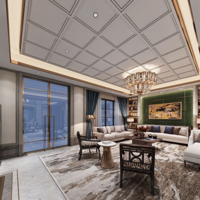 欧式奢华客厅餐厅