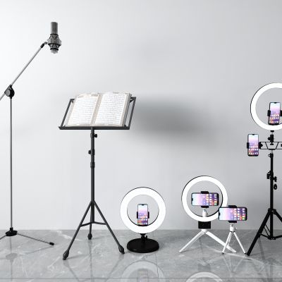 现代手机直播架 话筒 补光灯