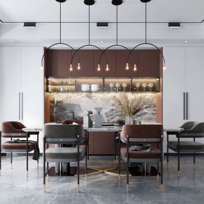 简欧轻奢客厅餐厅组合