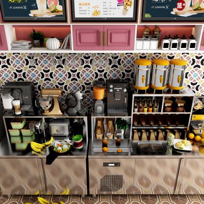 现代咖啡奶茶店工作操作台
