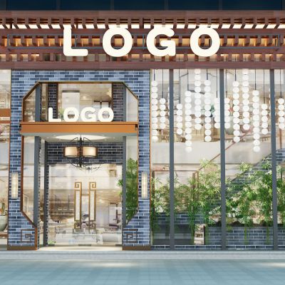 现代中式茶饭店门面设计施工图