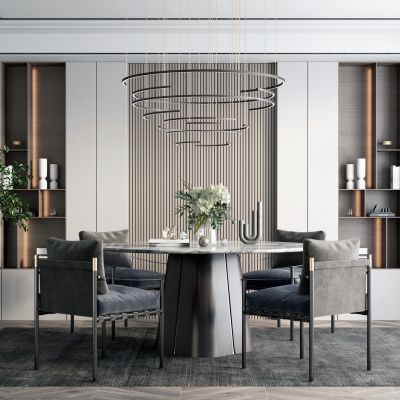 现代圆形大理石餐桌椅