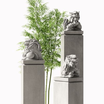 新中式石狮 竹子摆件